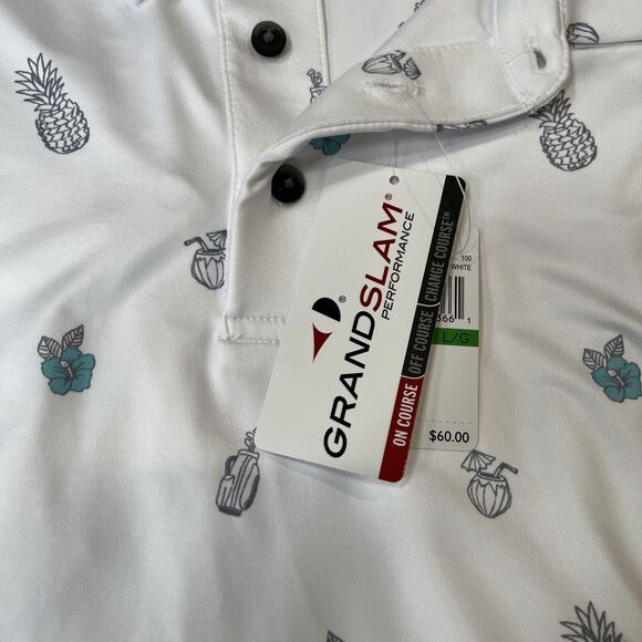 Men’s Grand Slam Brand Golf Polo White With Pineapple Golf Bag Large NWT - Picture 6 of 6